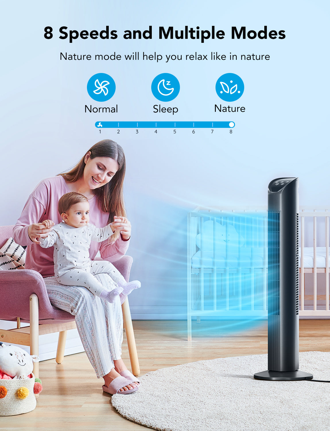 Govee Black Smart Tower Fan with Wi-Fi App Control H7101